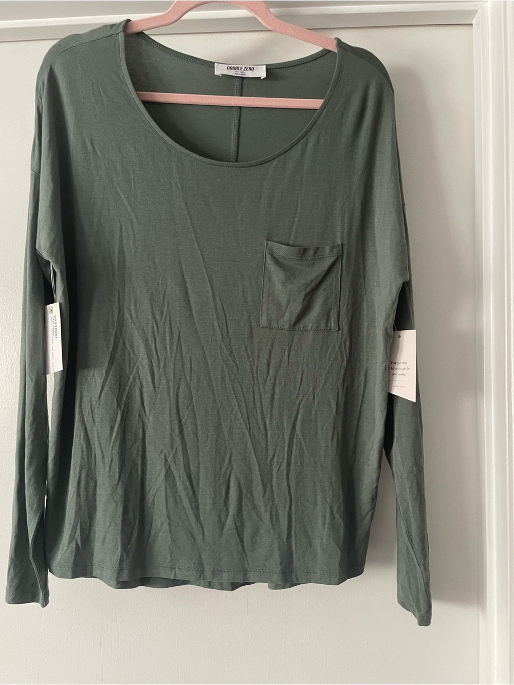 Double Zero Teal Green Long Sleeve Scoop Neck Pocket Tee - Small